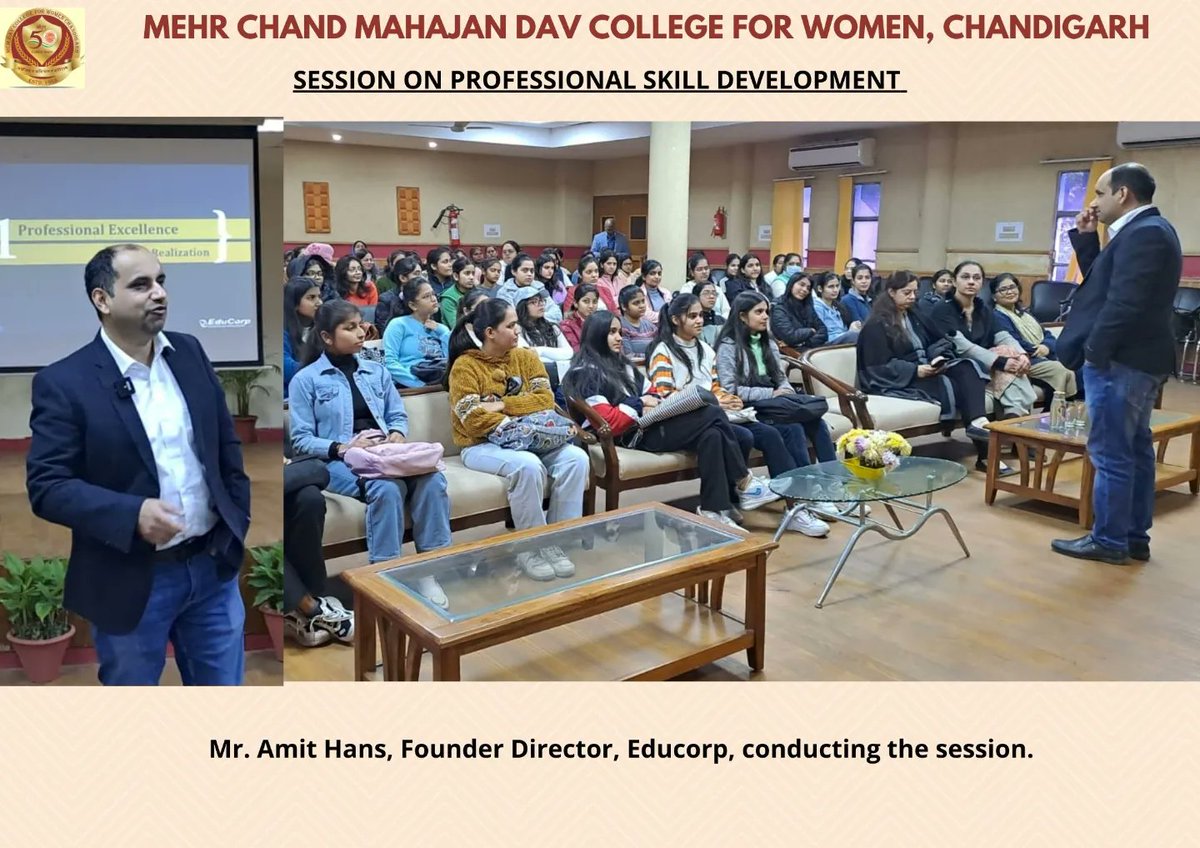 MCMDAVCW's tweet photo. #CareerCounselling Cell @MCMDAVCW, in collaboration with Edu Corp, held an introductory session of the workshop series on '#ProfessionalSkill Development'. The resource person was Amit Hans, Founder Director, Edu Corp.
@EduMinOfIndia @dpradhanbjp @ugc_india @NAAC_India https://t.co/s89e1qAB02