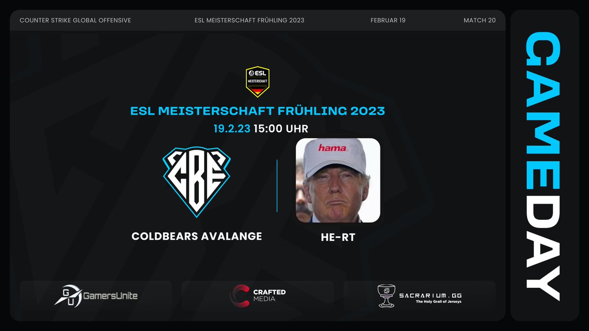 ColdBearsClan's tweet image. Wir haben Frühlingsgefühle!
Heute startet unser Team Avalange in die #ESLMeisterschaft!
⚔️  Hamaeindruck-Rentnertrupp 🆚  @ColdBearsClan Avalange
⏰ 19.02. 15:00
🎙️ @regnum4games
 📺 twitch.tv/regnum4gamestv 

Wir freuen uns auf die Begegnung, schaltet ein! 🐻‍❄️ 
#StayCold