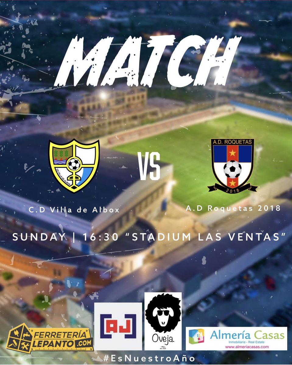 🔜⚽️ PRÓXIMO 𝐏𝐀𝐑𝐓𝐈𝐃𝐎

🏆 𝐓𝐄𝐌𝐏𝐎𝐑𝐀𝐃𝐀 𝟐𝟐/𝟐𝟑 ⚪️🔴🔵

 <a href="/AlboxCDV/">Club Deportivo Villa de Albox</a> 🆚 <a href="/adroquetas2018/">AD ROQUETAS 2018</a> 

🗓 Domingo 19 de Febrero
🕒 16:30h
🏟 Estadio “Las Ventas”
📺 FACEBOOK