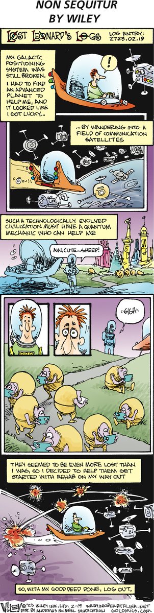 hunleyeric's tweet photo. Non Sequitur by Wiley Miller for Sun, 19 Feb 2023 https://t.co/7bD0tozcX4 | @TheWileyMiller #NonSequitur #ComicStrip #WileyMiller https://t.co/F3JOxbRJYY