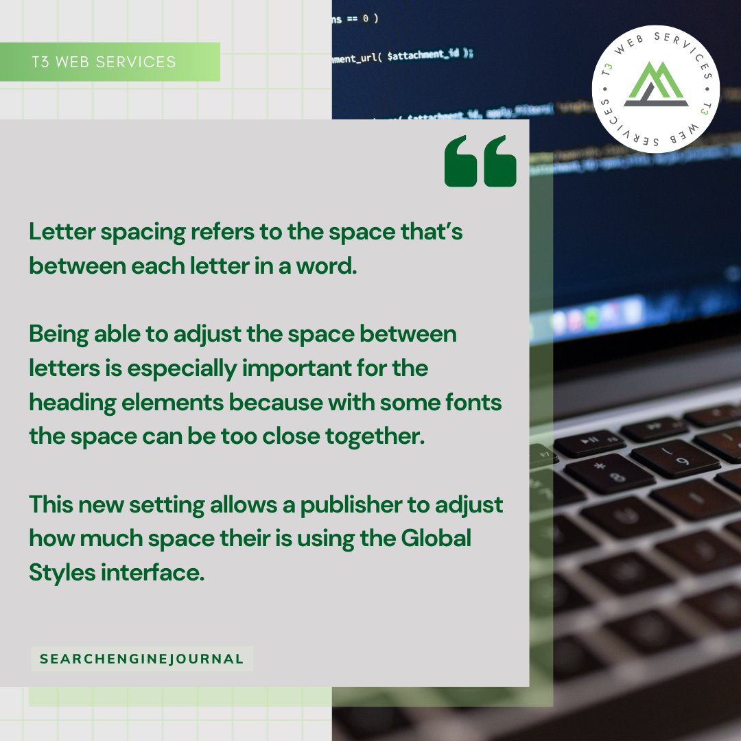 T3WebServices's tweet photo. "Letter spacing refers to the space that’s between each letter in a word."
https://t.co/fj1xUMEGug 

#digitalmarketing #marketingdigital #entrepreneur #marketing #businesstips #marketingtips #marketingstrategy #business #marketingnews https://t.co/eiOGGyHTzd