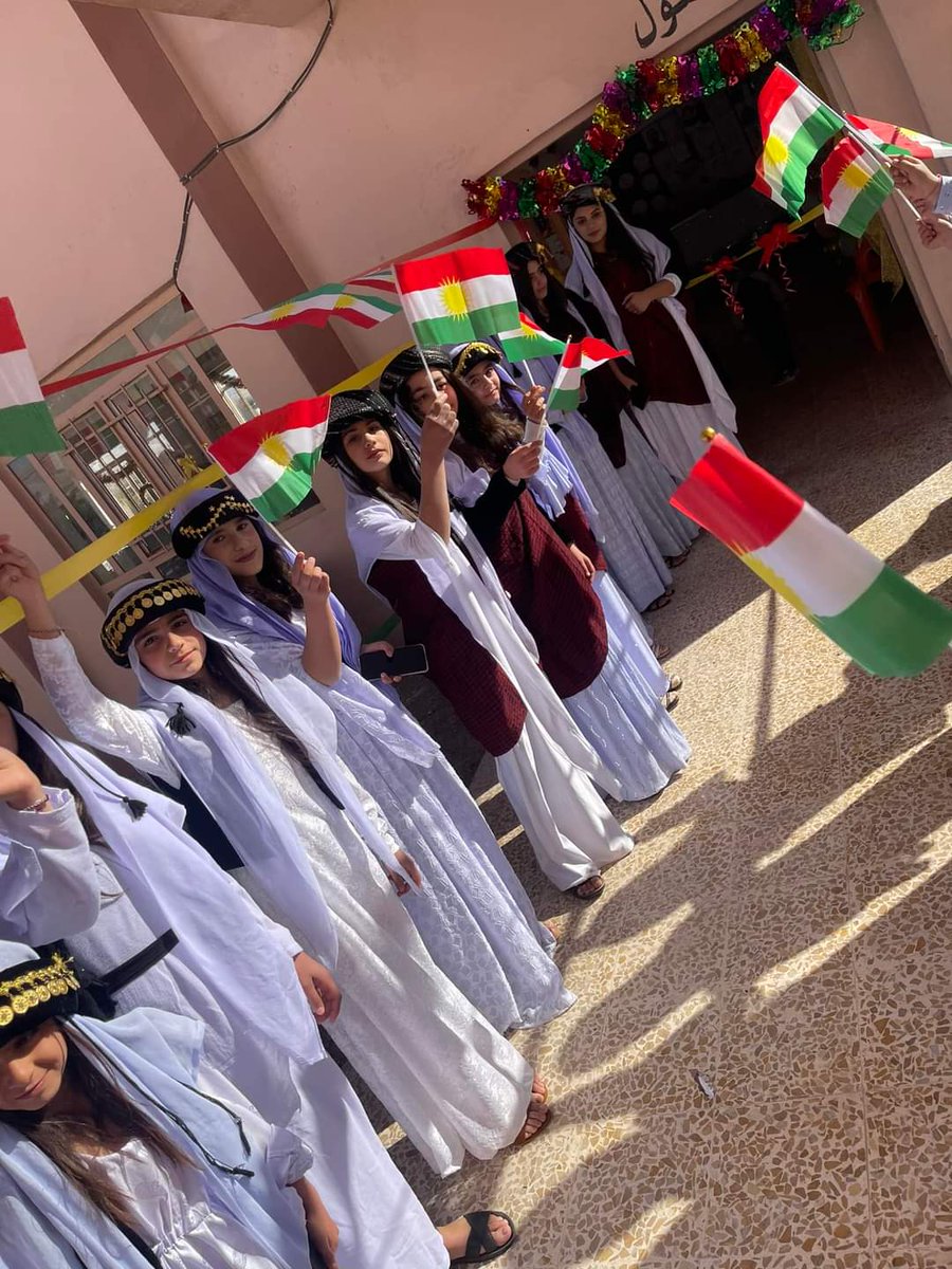 Ezidi Kurdish girls in traditional Ezidi clothes, from yesterday at the youth arts & folklore culture festival organized at the school in the Ezidi village of Cerahîyê, near Duhok.