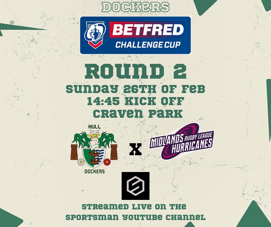 💥1 week to go💥

We are a week away from round 2 of the <a href="/TheChallengeCup/">Betfred Challenge Cup</a> when we will face semi professional side <a href="/HurricanesRLFC/">Midlands Hurricanes RLFC</a> 

⏰ 14:45
📍 Craven park 
📆 Sunday 26th February