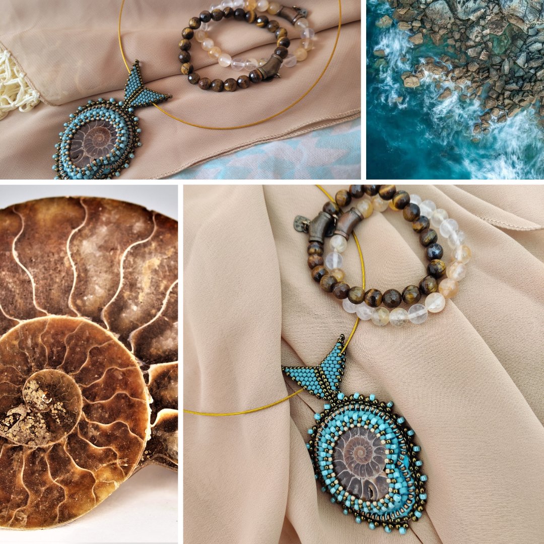 Ammonite fossil shell necklace 
#ammonite #ammonites #ammonit #amonit #ammonitefossil #fossil #fossilshell #shell #jurrasic #ammonitejewelry #fossiloriginal #ammonitenecklace #beadedjewelry  #zipperjewelry #modnedodatki #trendyjewelry #fashionwomen #fashionable