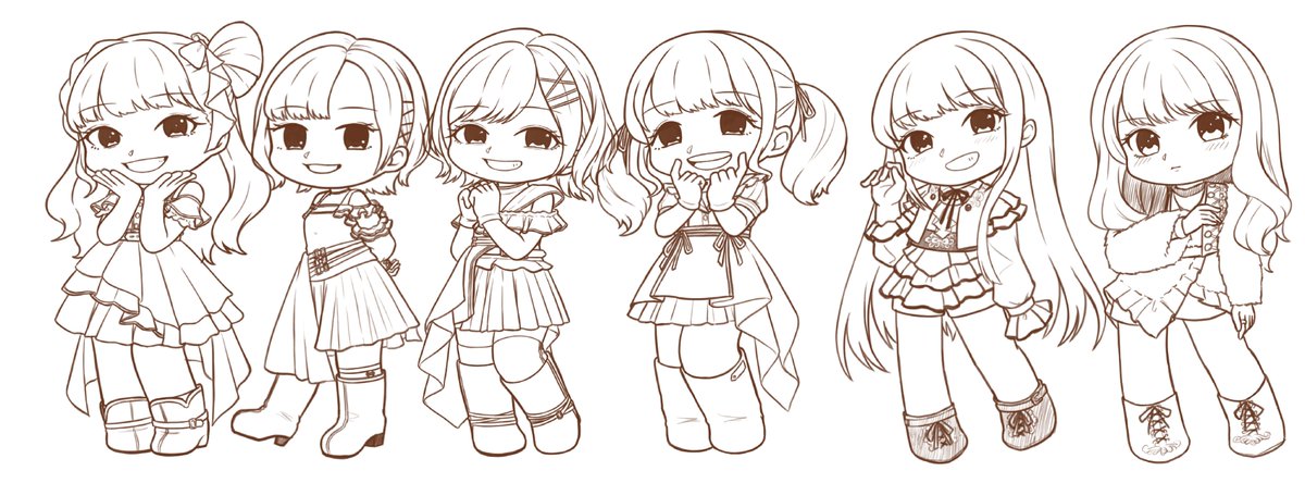 multiple girls boots bangs twintails blunt bangs chibi monochrome  illustration images