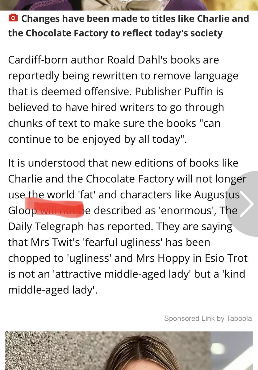 MusicRET's tweet photo. @WalesOnline the “world fat”?… Roald Dahl was a genius…you wouldn’t change Shakespeare! https://t.co/fYJxQ9B9tl