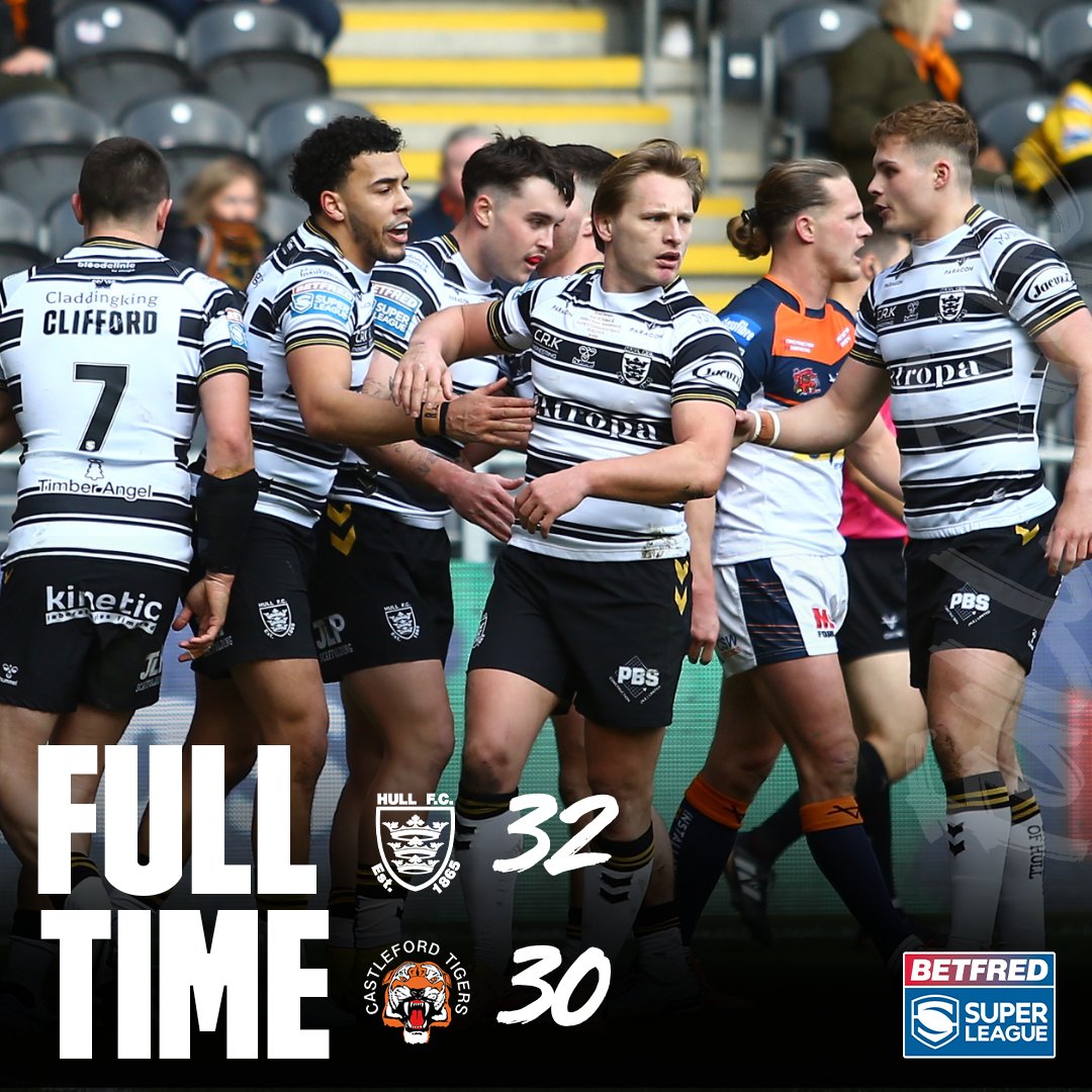 ⏱️ 𝗙𝗨𝗟𝗟-𝗧𝗜𝗠𝗘: Hull FC 32-30 Castleford Tigers

An opening round victory for the Black &amp; Whites! 🥳🎉

⚫️⚪️ #COYH
