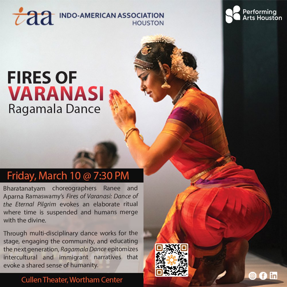 IAAhouston's tweet photo. Ragamala Dance brings its acclaimed show Fires of Varanasi to our stages presented by Performing Arts Houston and Sponsored by IAA. 

To obtain premium tickets through IAA, become a patron today! 
https://t.co/unLgsVVgA3 https://t.co/WYOq3x39kW
