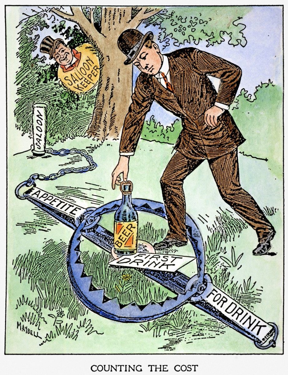 American temperance postcard (ca. 1915) showing a saloon keeper ensnaring a passerby with a beer-trap.