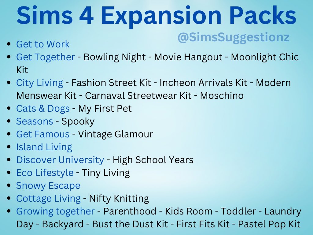SimsSuggestionz's tweet photo. Packs that should come together #thesim4 #ts4 https://t.co/s5tL4aKoFH