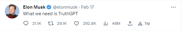cryptomoonkey99's tweet photo. $TruthGPT
https://t.co/iUJQ3UBtjM

Here we have maybe something really interesting, this token is related to Elon Musk Twit from 17.2 and it looks like something is cooking here. 

https://t.co/OaSzwTG1vf
https://t.co/4xMk3sDRaN

$eggs $kuma $floki https://t.co/n1haO8soe6