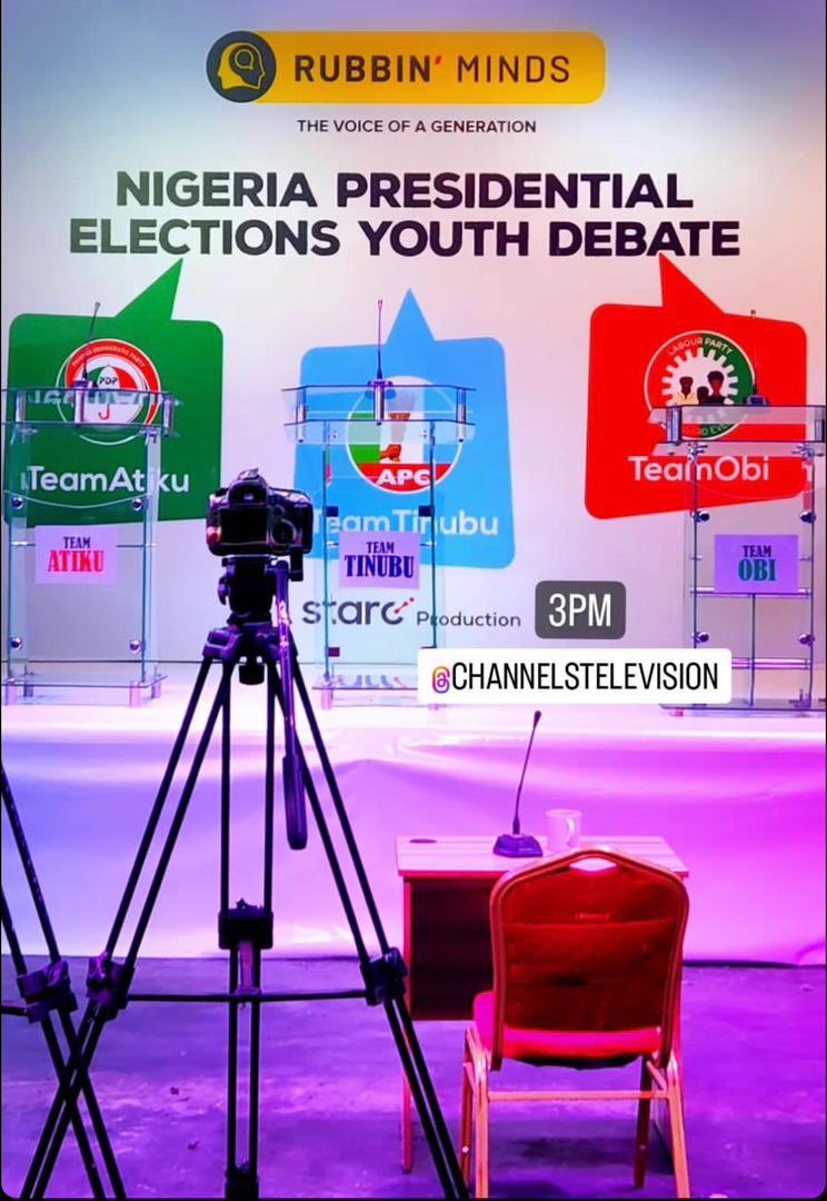 Omojuwa's tweet photo. How well do you know your preferred candidate in the forthcoming  presidential elections? Do you understand their manifestos and strategies? The #RubbinMinds youth debate is back and come see #TeamAtiku Vs #TeamTinubu Vs #TeamObi defend their candidates. 

Tune in to ChannelsTV https://t.co/V1wdR9bHYV
