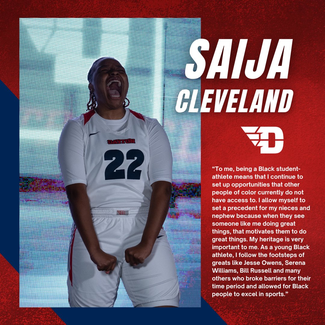 udsaac's tweet photo. Check out today’s Black History Month student-athlete highlight, Saija Cleveland✈️

Sport: Basketball
Major: Computer Science
Hometown: Houston, TX &amp; Warren, OH

Here’s what being a Black student-athlete at UD means to her➡️
-
#UDSAAC // #GoFlyers // #Dayton6th https://t.co/0oFHGSIGZT