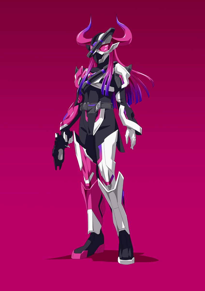 horns weapon 1girl gun pink eyes armor holding  illustration images