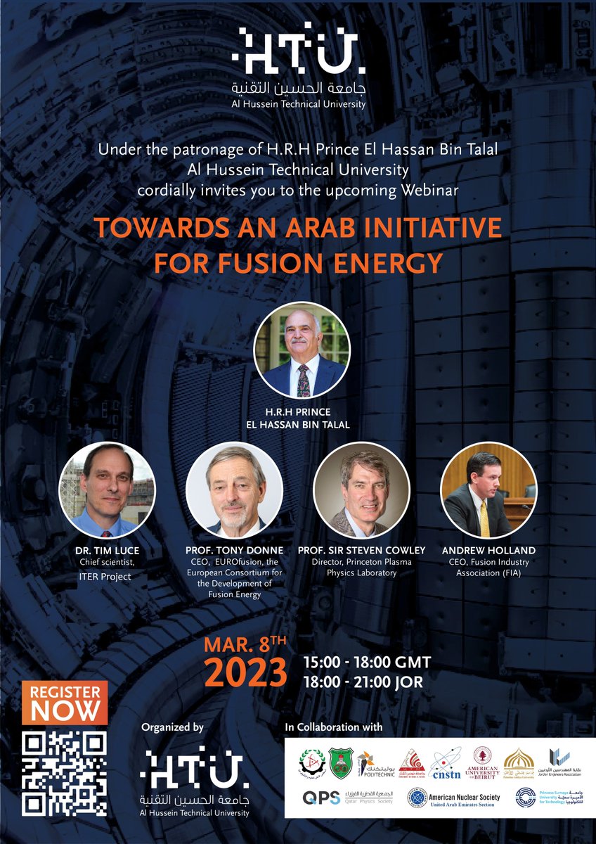 FENintl's tweet photo. "Towards an Arab Initiative for Fusion Energy" Register for this webinar from Al Hussein Technical University, Amman, Jordan.
Use QR code or register at: https://t.co/x0qiQGwBEF
Other news at: https://t.co/7yW2B9UnpP https://t.co/IcYzksHG4Z