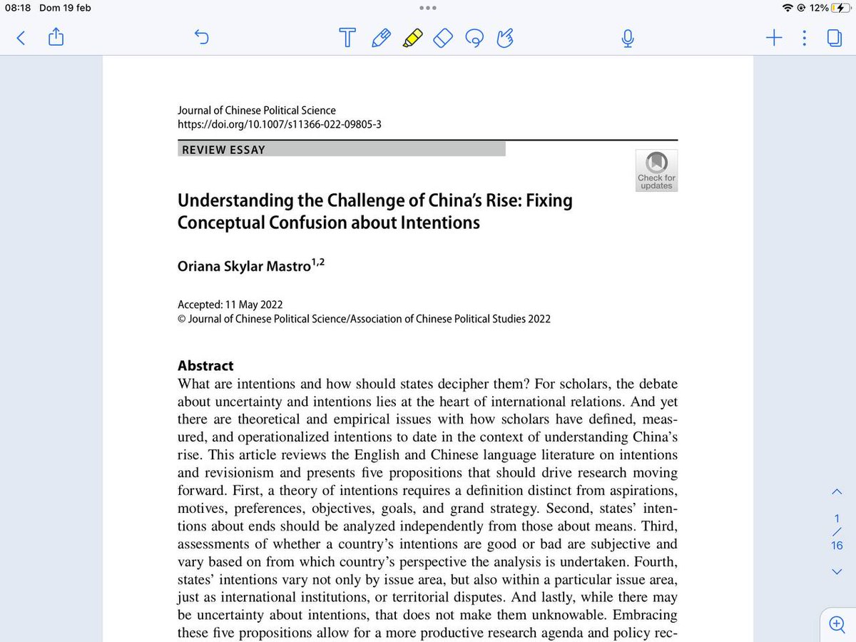 LorenzoTerm's tweet photo. I have shamefully just found out this incredibly thought-provoking article by @osmastro on conceptual fuzziness around #intentions in #IR. This would have saved me much headache last year both for my #PhD and the article in #OC on #China's rise and #revisionism. [Thread] https://t.co/UCSkHpvQUw
