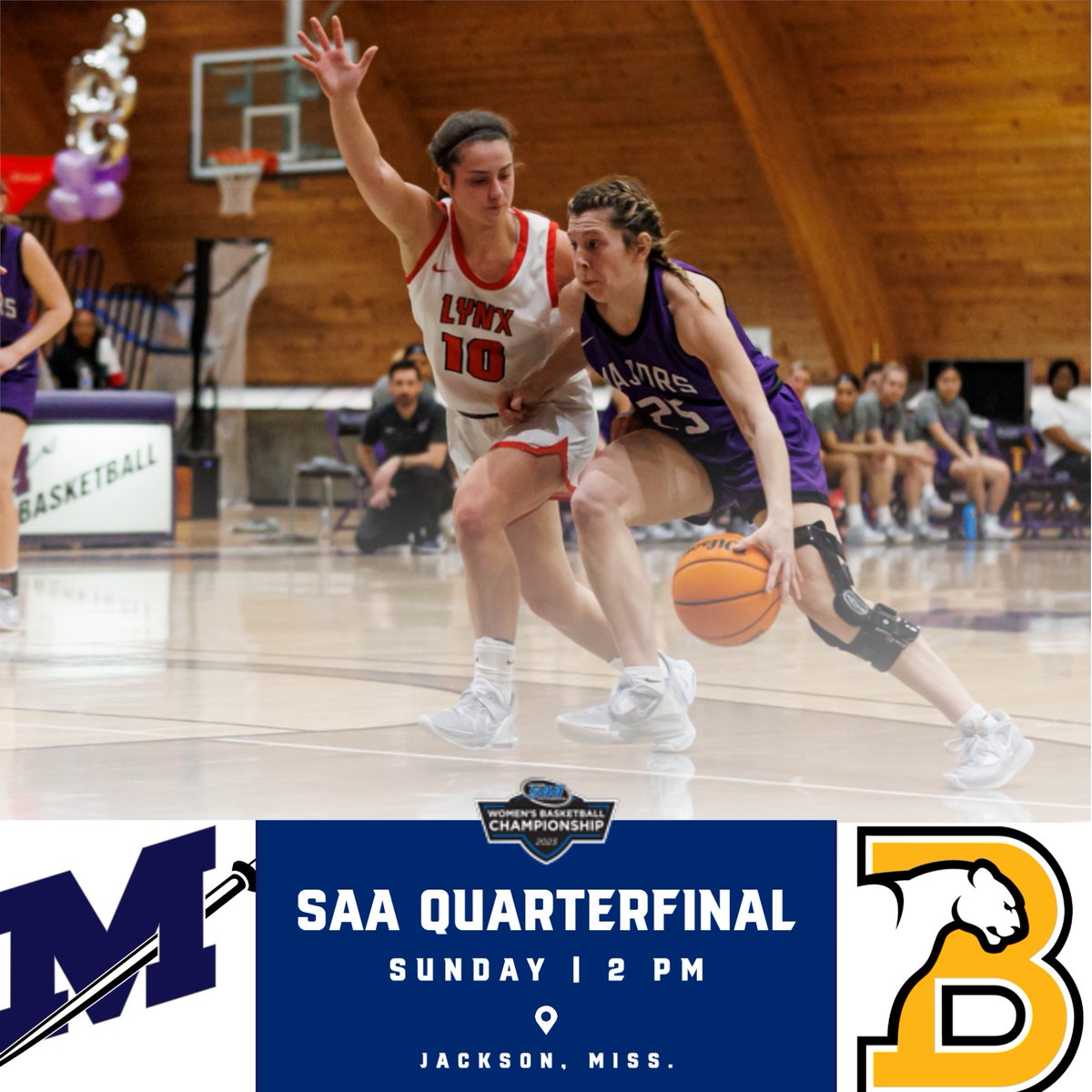 MajorAthletics's tweet photo. .@MillsapsWBB hosts BSC in an SAA Quarterfinal, Sunday afternoon!

🆚: BSC
⏰: 2 PM
📍: Jackson, Miss.
🏟: Hangar Dome
🖥📊: https://t.co/r5mcqktJoZ

#GoMajors https://t.co/6S4E9ygNvj
