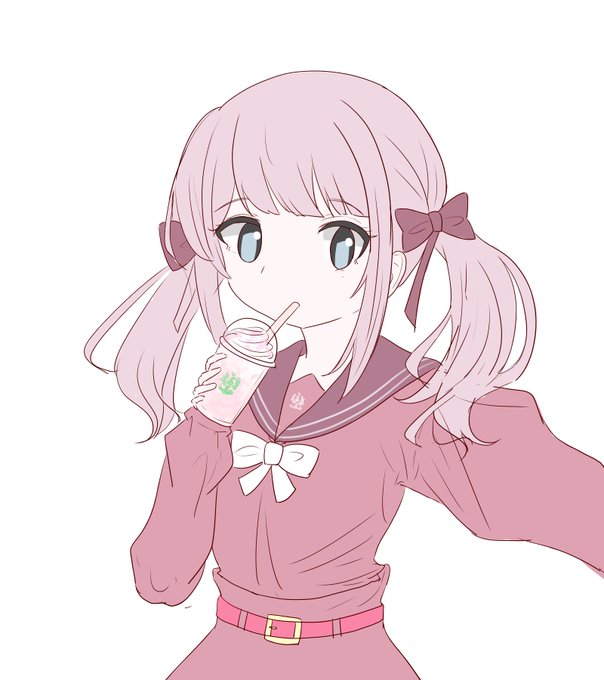 「drinking straw in mouth school uniform」 illustration images(Latest)