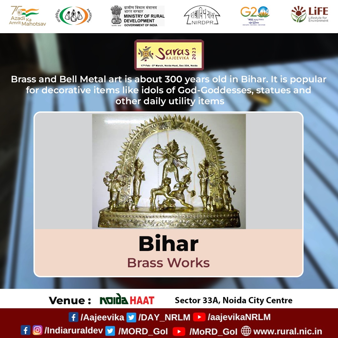haat_noida's tweet photo. Bihar is a land rich in culture and tradition, and its handicrafts and handloom products are a reflection of that. You all have the opportunity to experience it all at saras aajeevika mela! #Bihar #biharhandmade #biharhandloom #sarasaajeevikamela2023 #SarasAajeevikaMela https://t.co/7snfvXr7jW