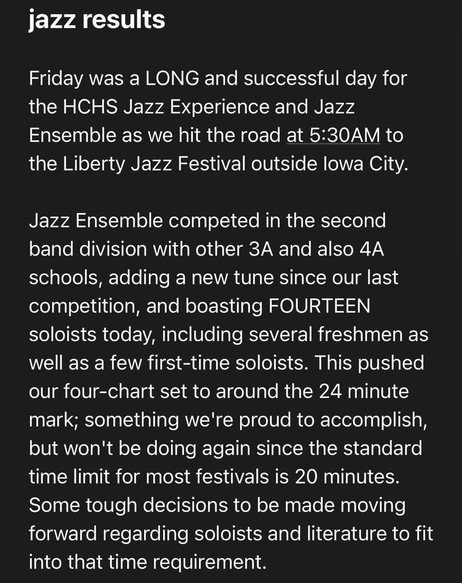HCSDActivities's tweet image. Jazz notes from Mr. Cronin and Mr. Kearney. It was an awesome showing again for Harlan Jazz on Friday!
#CyclonePride 🌪
⁦@hcsdcyclones⁩ ⁦@HarlanBands⁩