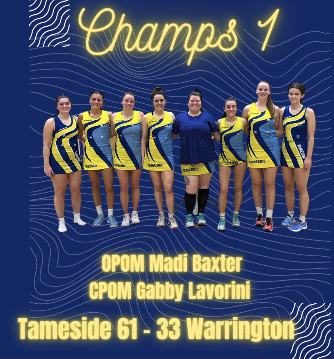 TamesideSeniors's tweet photo. 📣CHAMPS 1 Result📣

💙💛🤩💙💛
@NW_Netball https://t.co/4VK6abZEgi