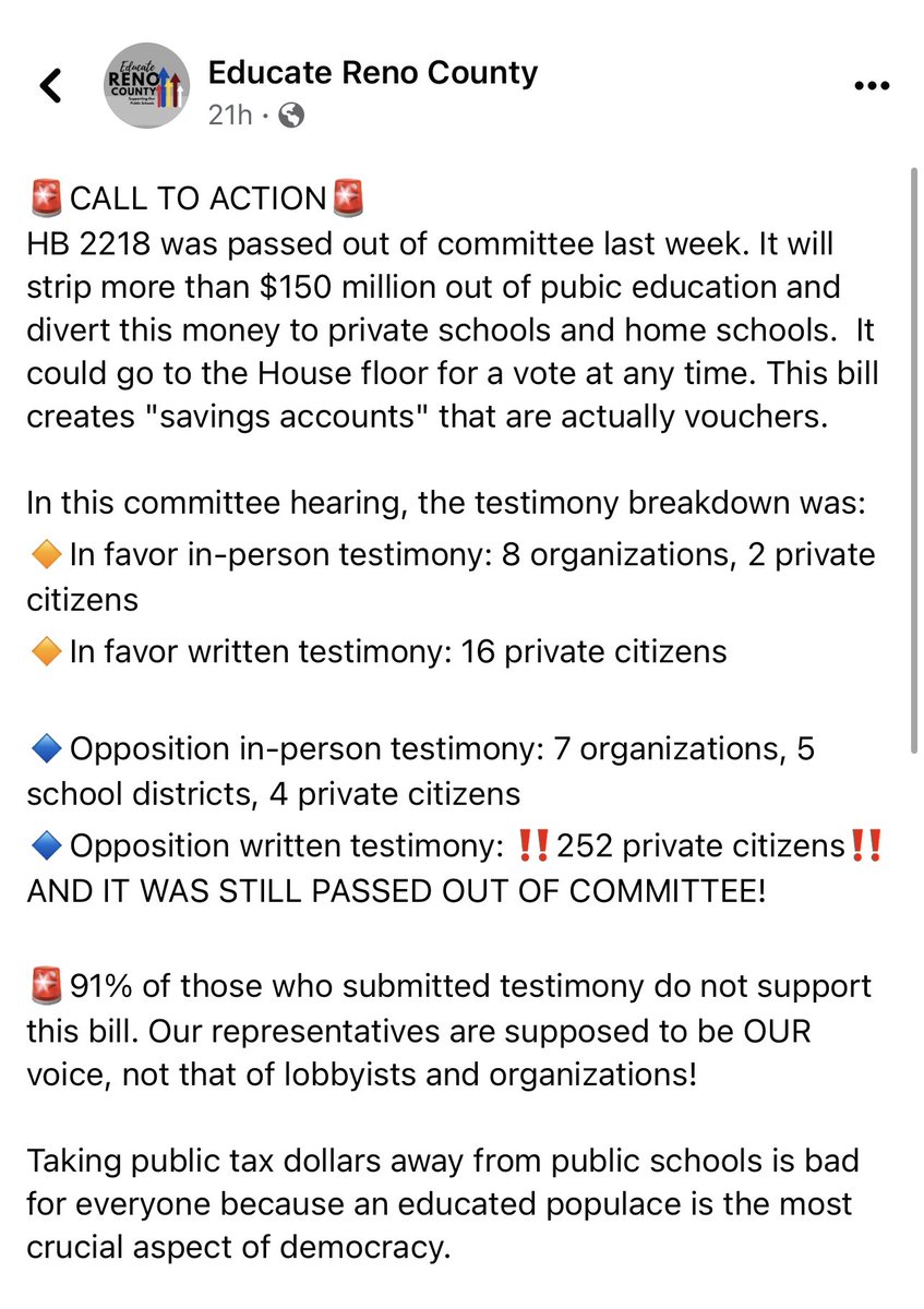 mrs_melevans's tweet image. 91% of testimonies are in opposition &amp;amp; it was STILL passed through committee?? 

Remind me again who these legislators are meant to represent?? #ksleg 

If you’re unsure how to contact your legislators, use the attached link.

docs.google.com/document/d/1jS…