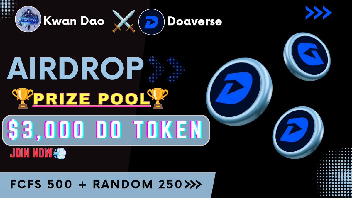 Kwan_DAO0's tweet photo. 😍😍Doaverse x Kwan Dao Collaboration #Giveaway

🏆Total Prize Pool ---- $3,000 DO TOKEN 🎉

To Enter👇
✅Follow @Kwan_DAO0 &amp; @doaverse
✅❤️,RT &amp; Tag 3 Friend
✅FINISH Gleam : https://t.co/lKKwPTG7nY

⏰25th Feb.
#Airdrop #FCFS #ReferAndEarn #Token https://t.co/VMNhxUp2qz