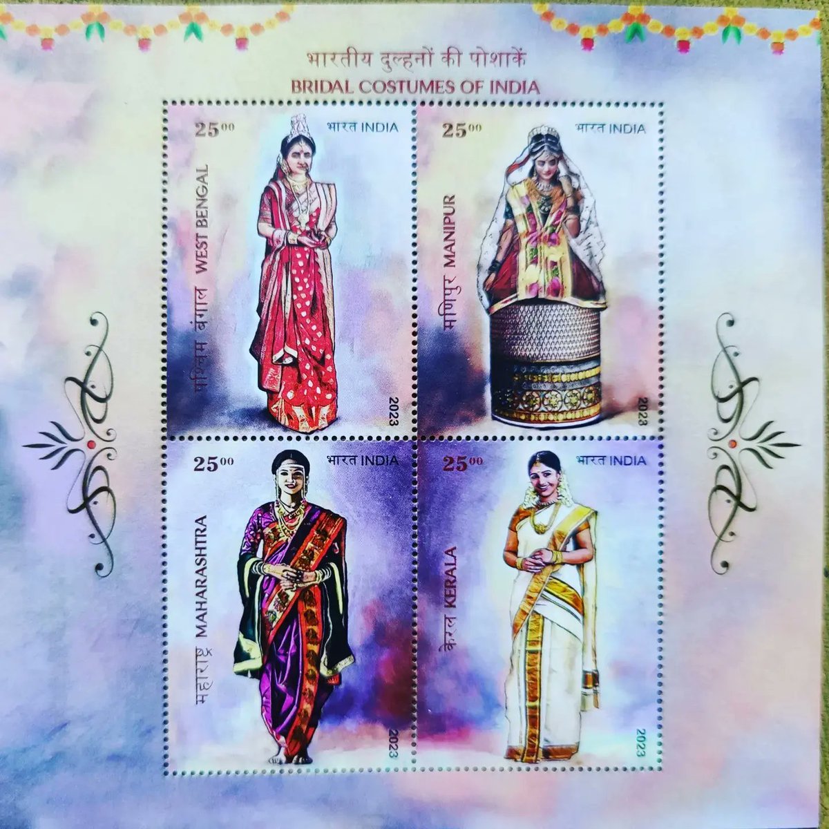 philatelyhome's tweet photo. 12/2/23 - #IndiaPost released 2  new MS on #BridalCostumes of India #Amritpex #PhilatelyExhibition #exhibition #India #philately #philatelist #Stamps #NewStamp #IndianStamps #Stamps #FirstDayCover #IndianStamp #PostCrossing #SpecialCovers #StampSwap #SwapStamps #StampLover #Bride https://t.co/cr3p7umLbX