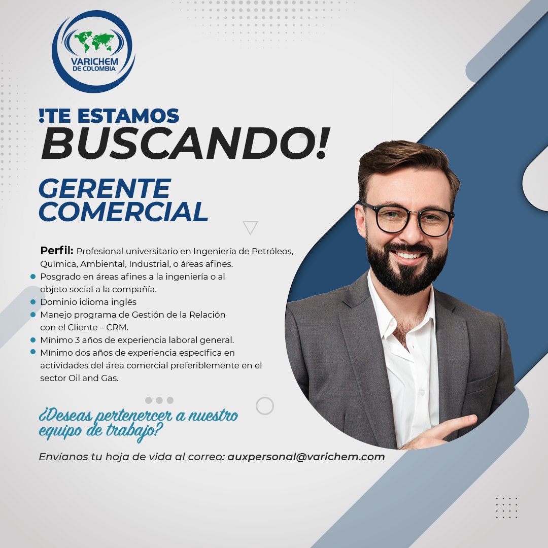 Varichem de Colombia (@varichemcol) on Twitter photo #WeAreHiring ¡Estamos en búsqueda de profesionales como tú!
Perfil: Gerente Comercial
Postulate al correo: auxpersonal@varichem.com
linkedin.com/jobs/view/3490… #WeAreHiring ¡Estamos en búsqueda de profesionales como tú!
Perfil: Gerente Comercial
Postulate al correo: auxpersonal@varichem.com
linkedin.com/jobs/view/3490…