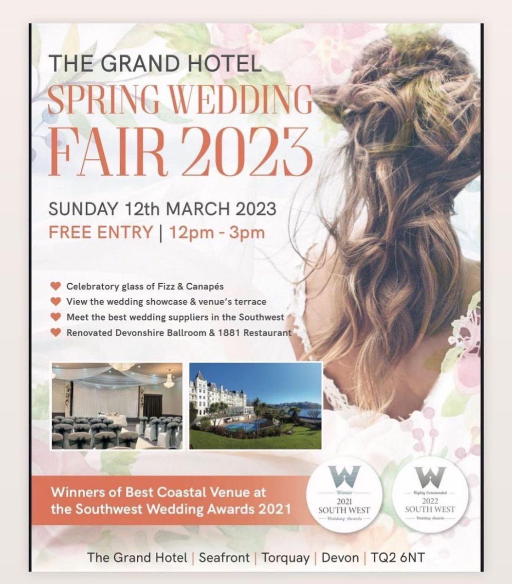 Join me on Sunday 12th March at the <a href="/GrandTorquay/">The Grand Hotel</a> Wedding Fair 🎩