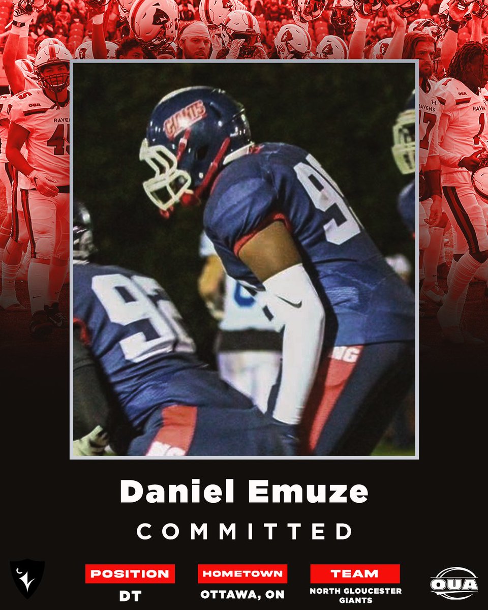 CURavensFB's tweet photo. The Ravens are proud to announce the commitment of defensive tackle Daniel Emuze — a true force on the turf coming out of the North Gloucester Giants program (NCAFA) 🏈 🤝

🏠 | Riverview, NB https://t.co/BbhmDvy5kz