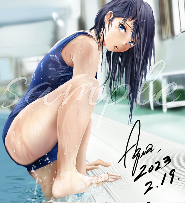 水泳の時間sample表示無しはpixivファンボックスの方にあります#絵描きさんと繋がたい #スク水 #プール 