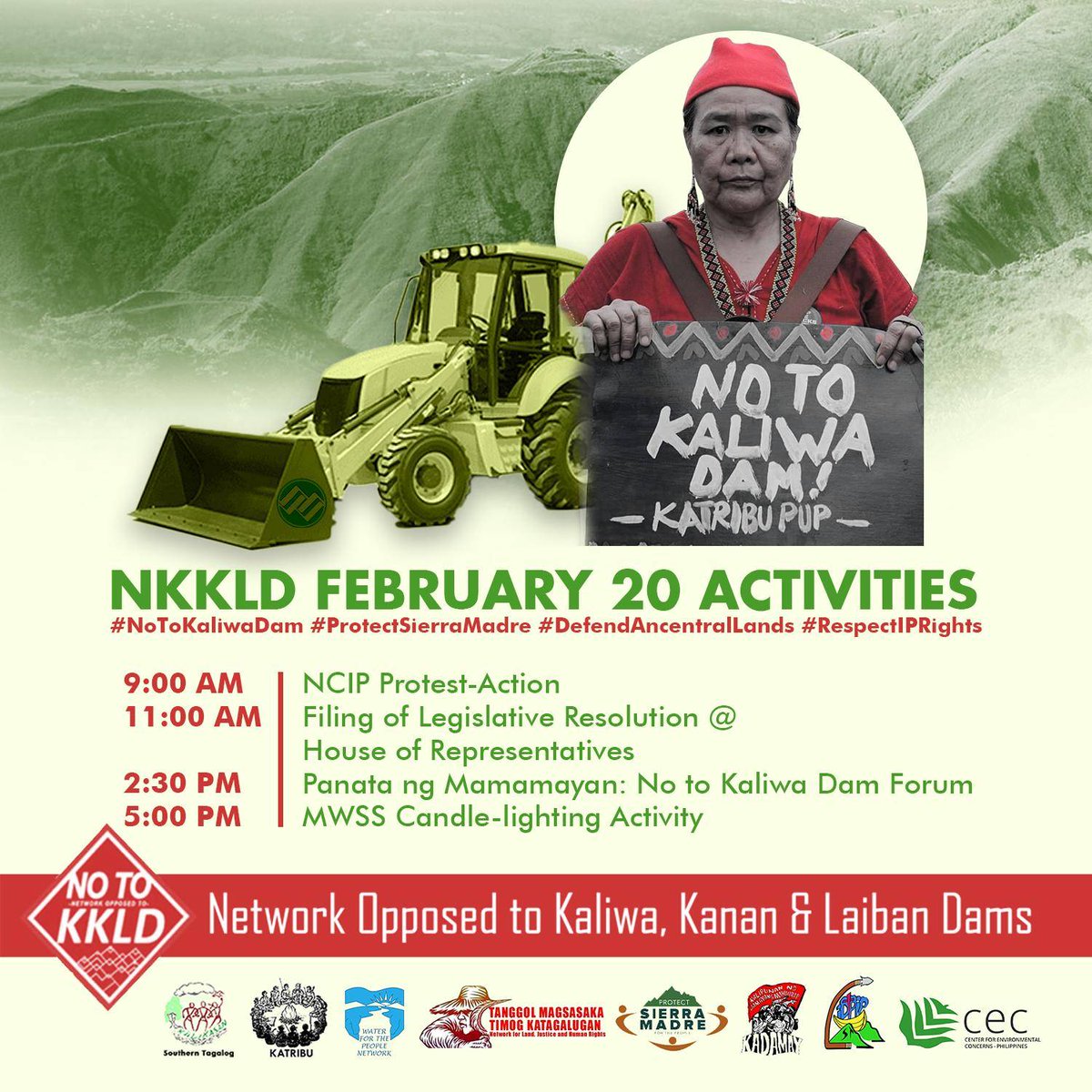 BAYAN TK supports the Network Opposed to Kaliwa, Kanan, and Laiban Dams (NKKLD) in its series of activities to be conducted tomorrow, February 20.

We encourage everyone to join said activities. Let us support the campaign to stop the construction of Kaliwa dam!

#NoToKaliwaDam
