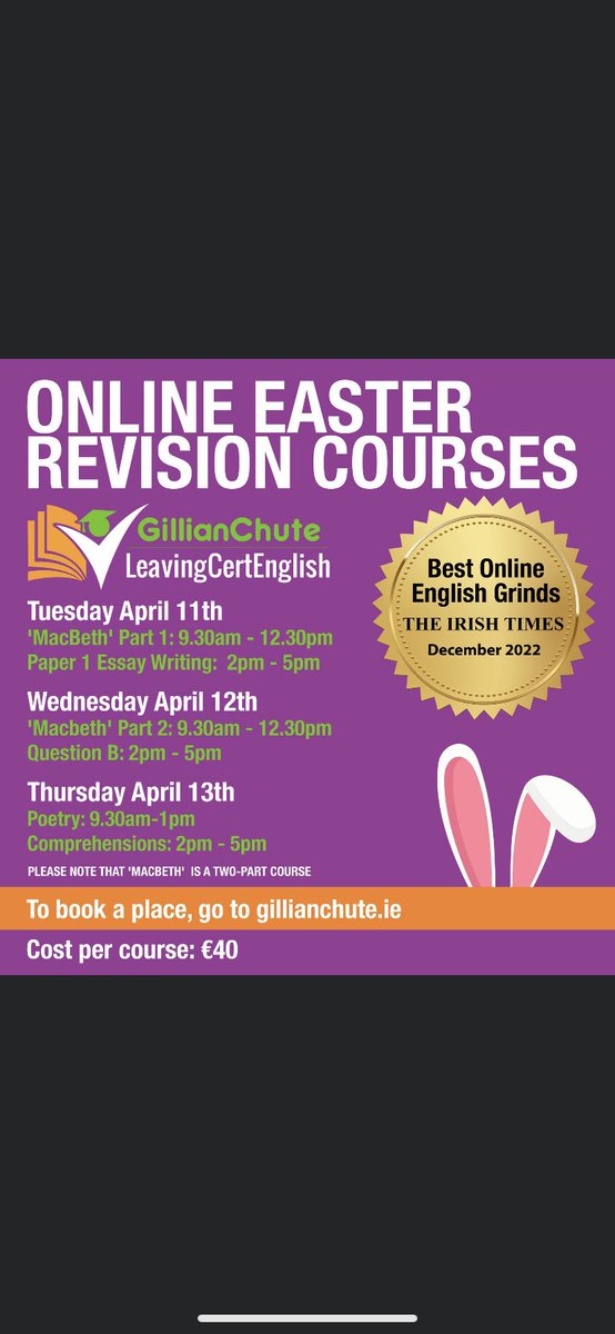 EnglishGrinds's tweet photo. ONLINE EASTER REVISION COURSES are now available to book. 🐣 All courses are live, interactive and recorded. H1-standard notes provided as well as a structured approach for each section. Cost: €40 per course. Book your place now @ https://t.co/HS5DOH4ASu ✍️ https://t.co/lWPwWDrkFF