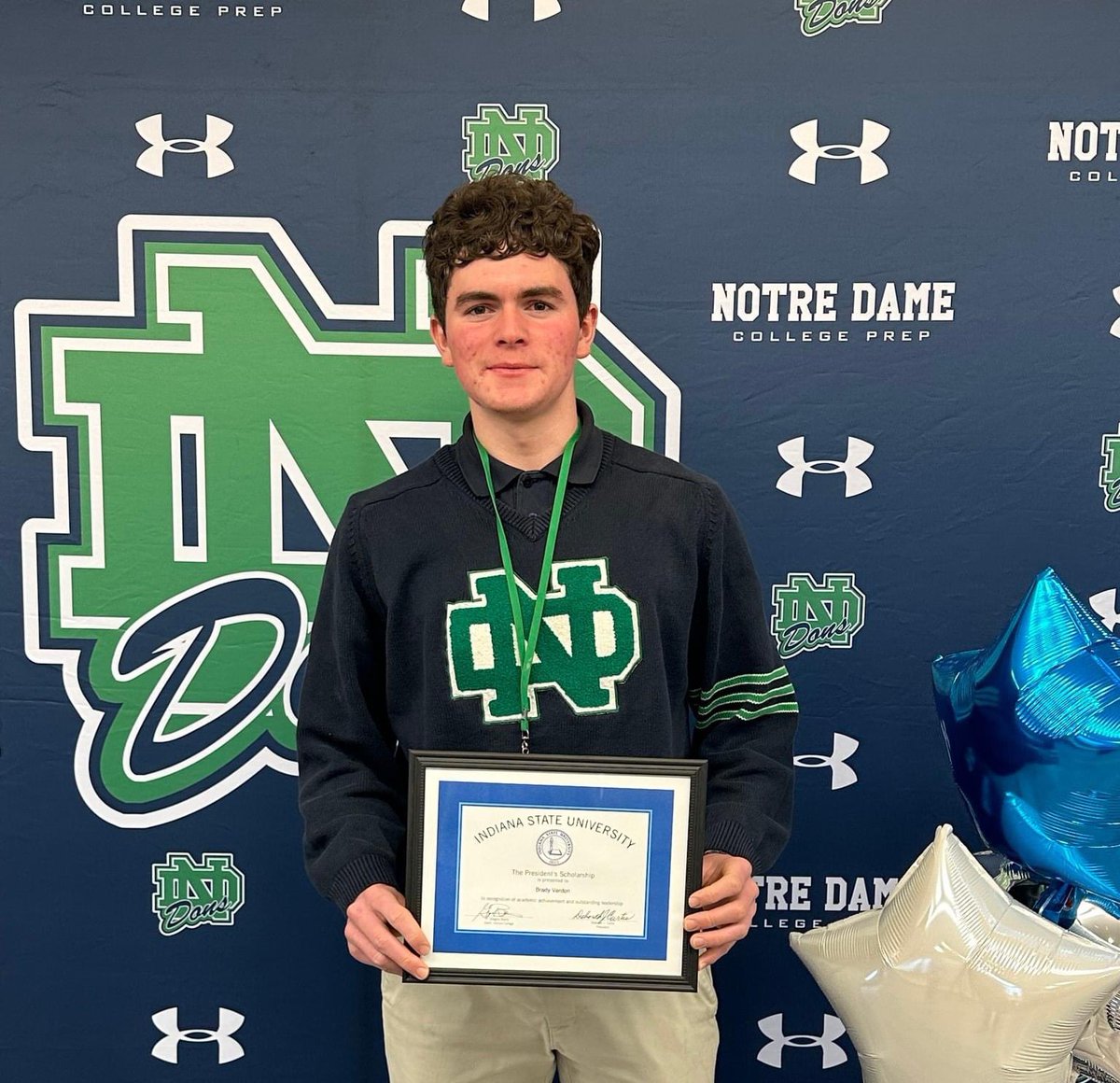 ShayBoyle_NDCP's tweet image. Congrats to senior, Brady Vernon (@PJ23School) on earning a full scholarship w/ President's Award to Indiana State University! 1 of 18 in the country to receive this award!  Dons doing amazing things! #DFree #GreenBlooded #DonScholar @ndcp_athletics @nddons @Dion_JTsports