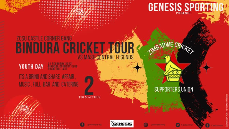 CastleCornerZW's tweet photo. It's #YouthDayTour as fans go and play T20 Matches against Mash Central Legends @ Bindura CC.
It's a #BringAndShare affair, so if you want to be part of the Journey on Feb 21, Contact Elton on +263 77 323 4775 to book transport early.
#KushainaKushaina #GenesisSporting https://t.co/QR77Pgedmx