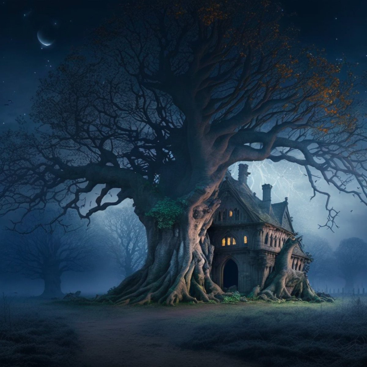 stelzertech's tweet photo. "Wandering through the creepy forest at night, I stumbled upon an old house. The warm light pouring out of the windows was a welcome sight. The towering oak tree next to it seemed to be watching over the house, as if protecting it."
#midjourney #chatgpt #aiart #fantasyart https://t.co/DT3OM2rOvy