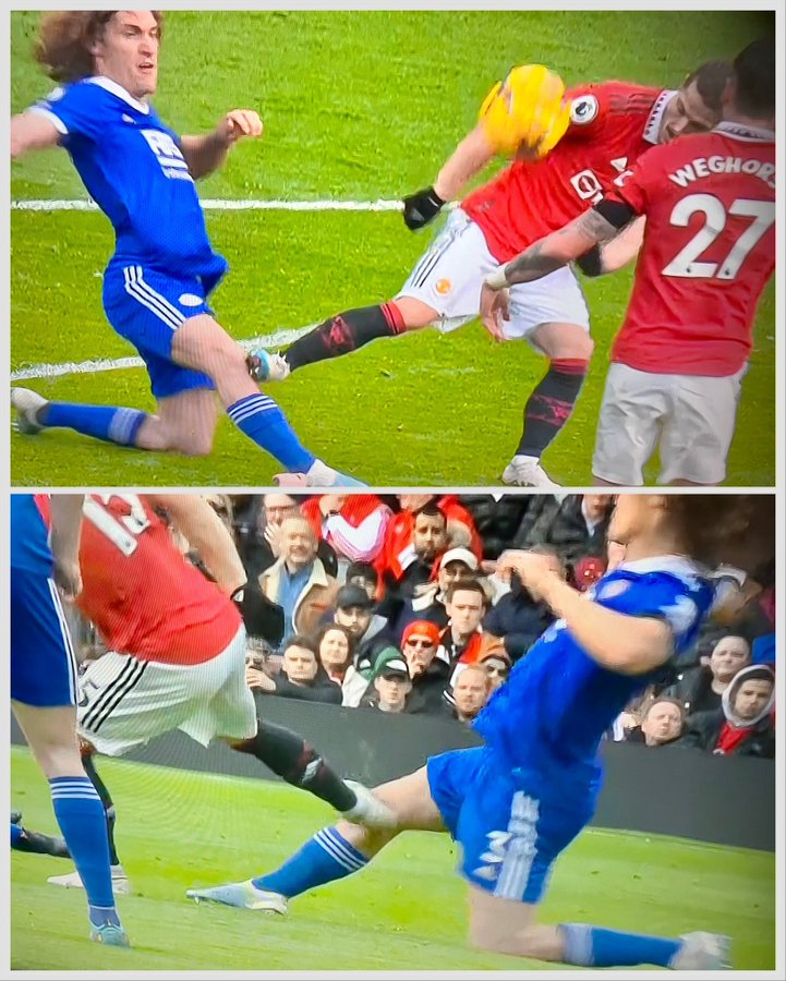 Marcel Sabitzer on Wout Faes. Red card? #MUNLEI