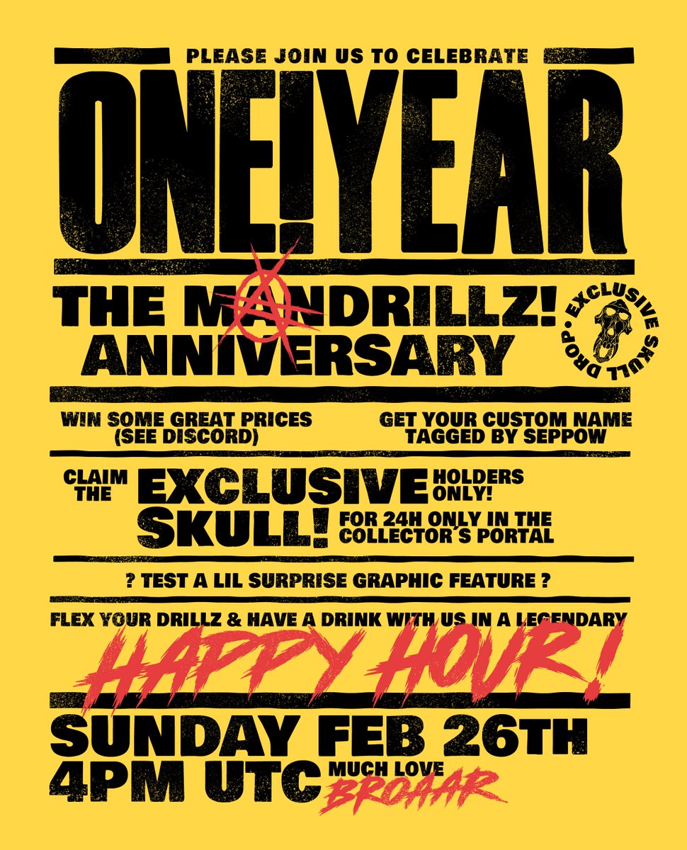 TheMandrillz's tweet image. 🔥We are Celebrating our ONE YEAR Anniversary🎉 

It's been almost a year since us Mandrillz were set free, and what a wild ride it has been! 

🍻 Come and JOIN US in discord as we raise our moon-moon-moon beers to the sky and cheers to the future of the horde. 👇👇