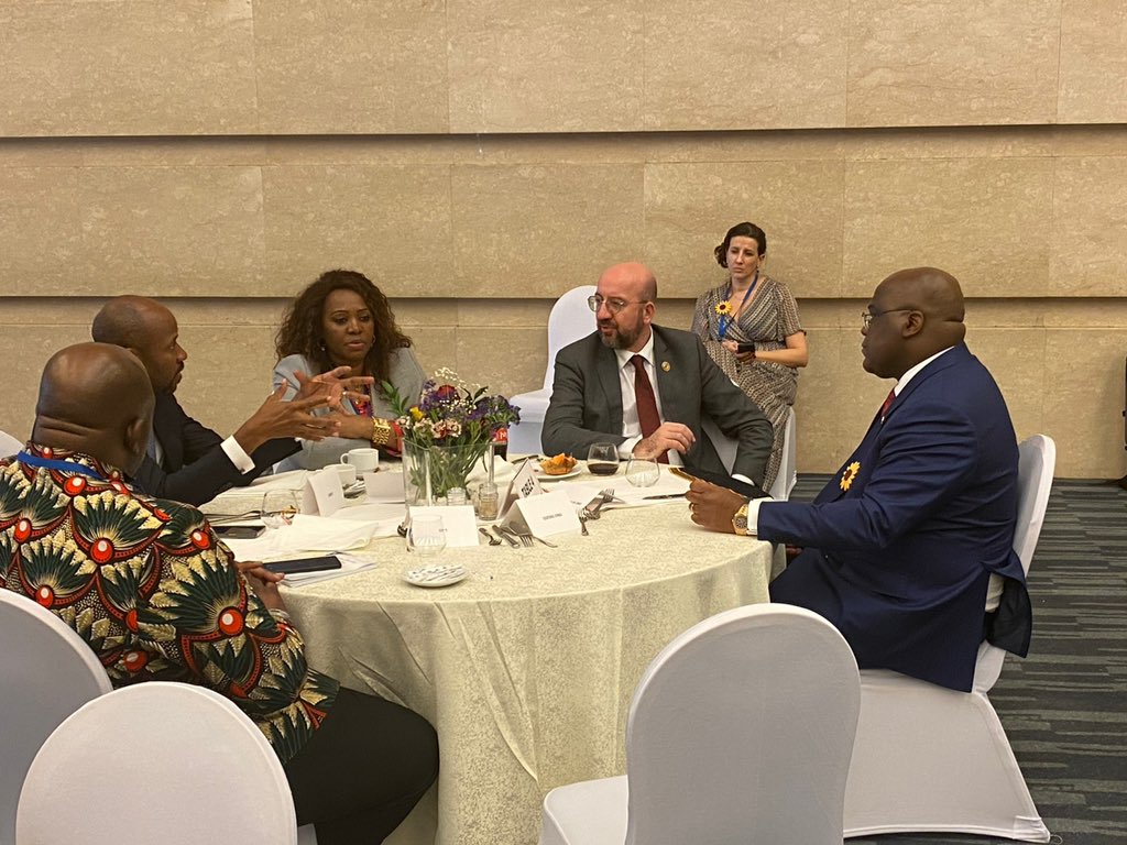 #RDC : Déconstruire les discours mensongers du #Rwanda sur un prétendu genocide en cours et d’autres fausses allégations, le Président a échangé avec <a href="/CharlesMichel/">Charles Michel</a>, Président du Conseil Européen sur la nécessité des sanctions pour arriver au respect strict de la feuille de route