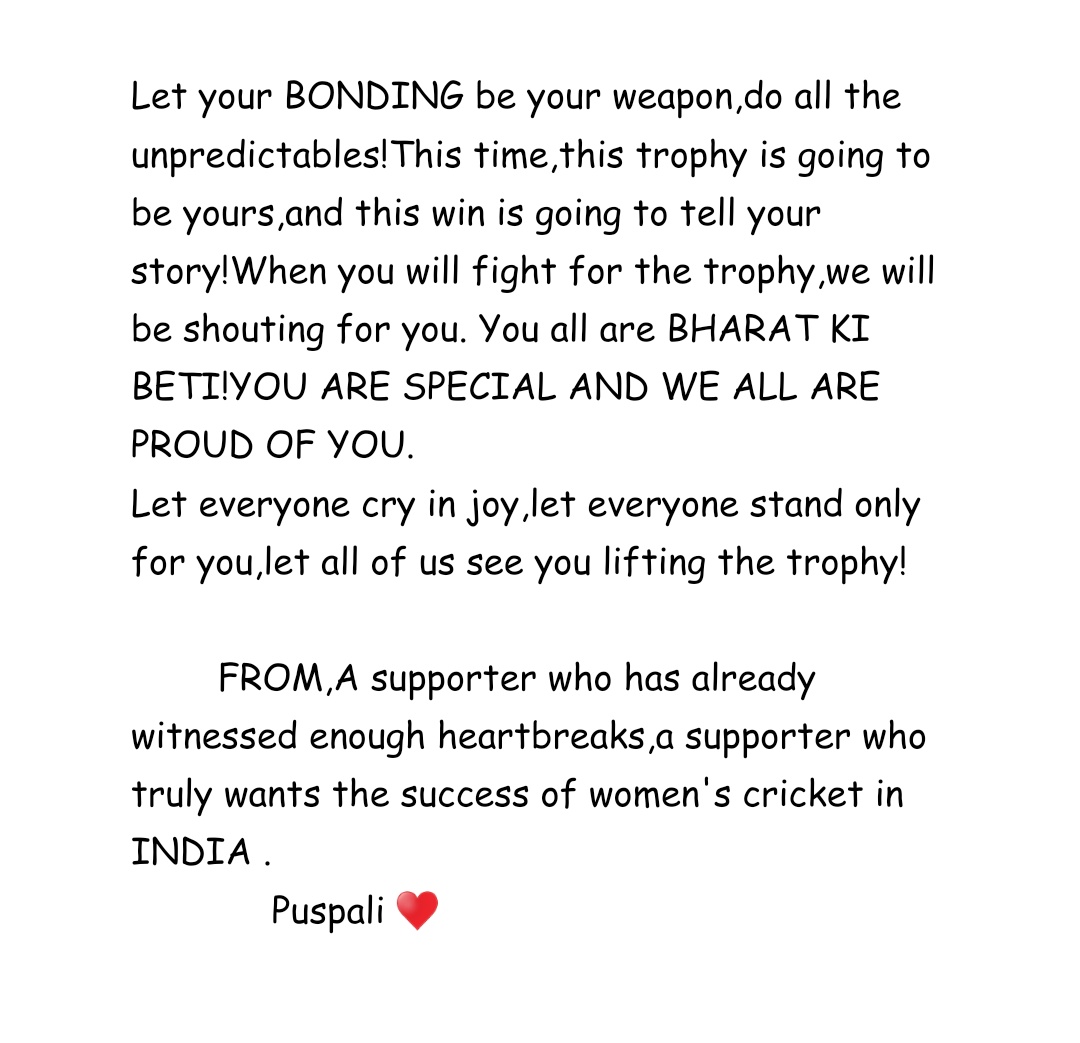 A message for #WomenInBlue 
Tried my level best to make our emotions a written - version.
@hrishikanitkar please convey our message to our team.