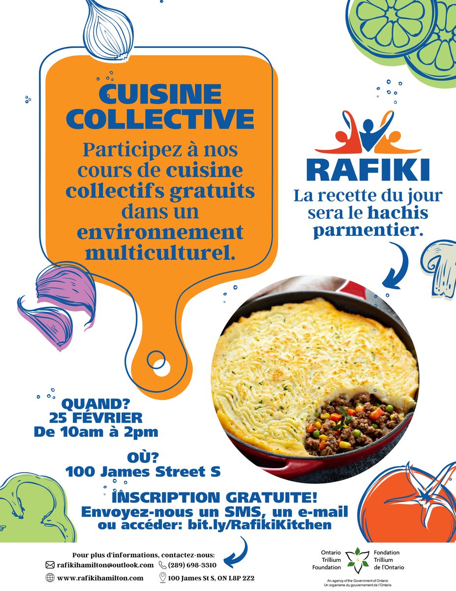 Le dernier samedi de février (25), nous réaliserons la première activité de notre cuisine collective. Au menu, un délicieux plat aux origines britanniques et françaises, appelé hachis parmentier ou shepherd's pie selon le côté de la Manche, préparé par la chef Sarah Byrne.