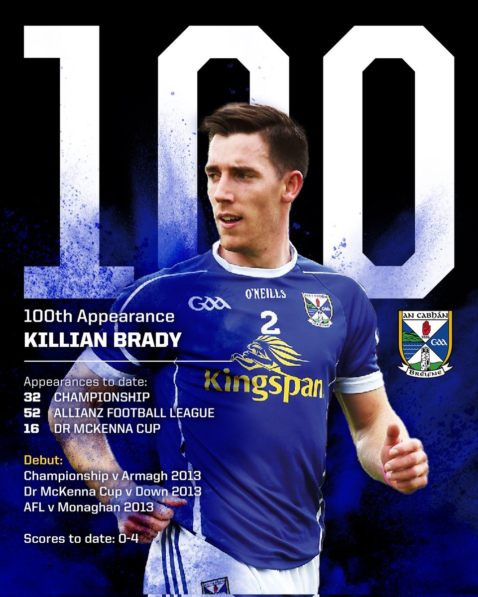 Official Cavan GAA (@cavancoboardgaa) on Twitter photo Killian Brady from <a href="/MullahoranGAA/">Mullahoran GAA</a> made his 100th Appearance in a Cavan Jersey when introduced today.
Thank you Killian for your outstanding service to Cavan GAA.
#AllianzLeagues
#GAA Killian Brady from <a href="/MullahoranGAA/">Mullahoran GAA</a> made his 100th Appearance in a Cavan Jersey when introduced today.
Thank you Killian for your outstanding service to Cavan GAA.
#AllianzLeagues
#GAA