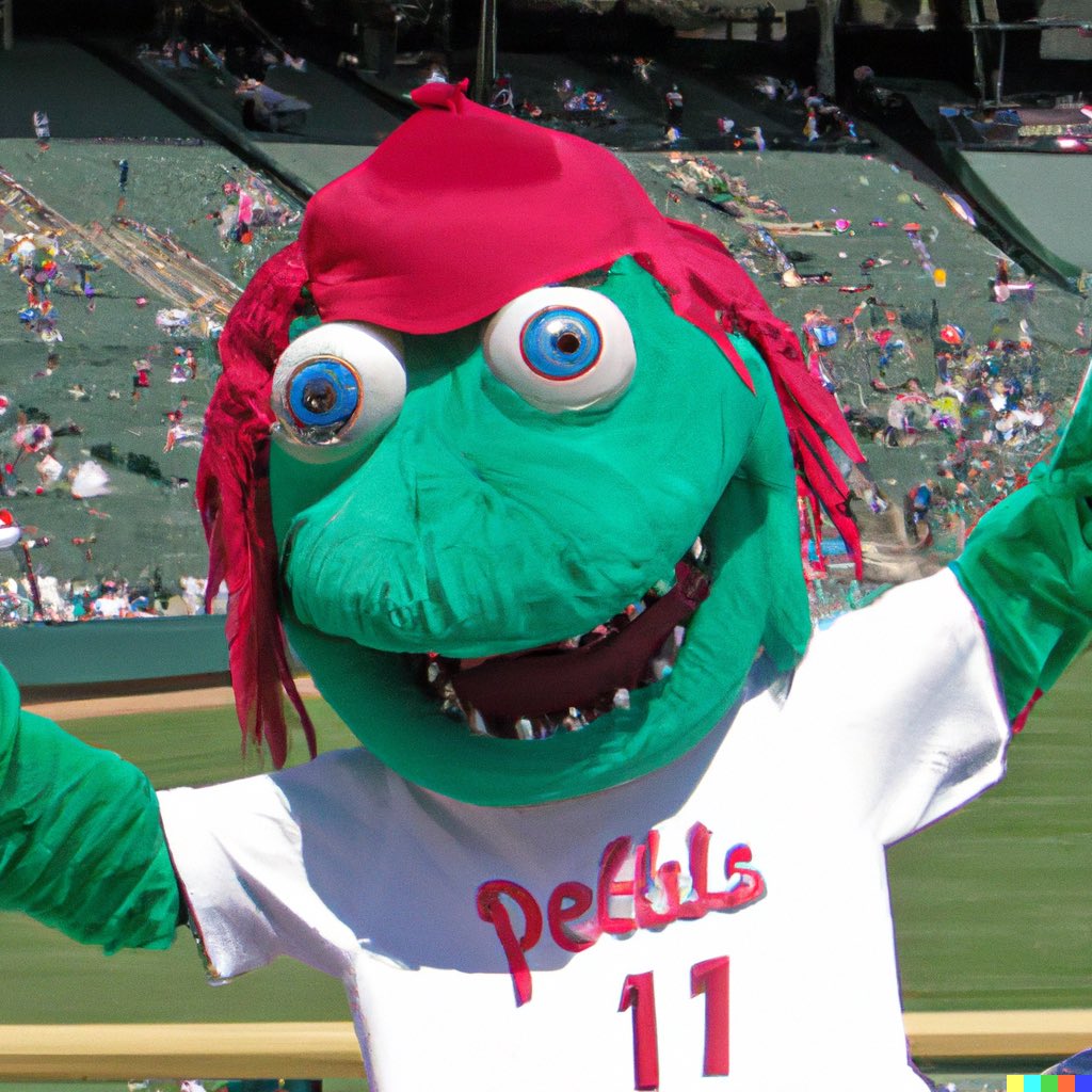 2008Philz's tweet image. Tried to use AI to generate photos of the Phillie Phanatic. Results were terrifying.