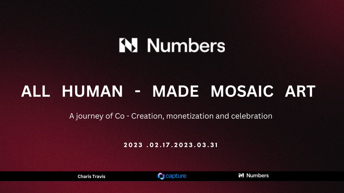 🔥Get ready and Join the All Human-Made #Mosaic #Art Campaign with artist @tsevis and @captureapp_xyz 

Happening date! from 17/02/2023 - 31/03/2023 

Details here: all-human-made.numbersprotocol.io

#Ai #CoCreation #RevenueSharing #Numbers