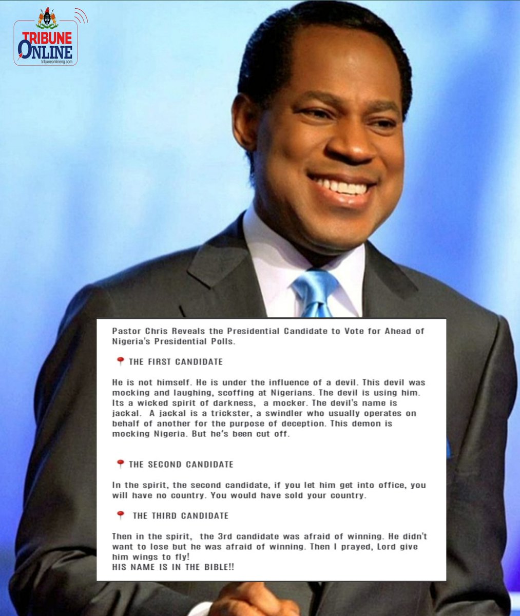nigeriantribune's tweet photo. Pastor Chris Oyakhilome on 2023 presidential election https://t.co/U7bjmtHJNj