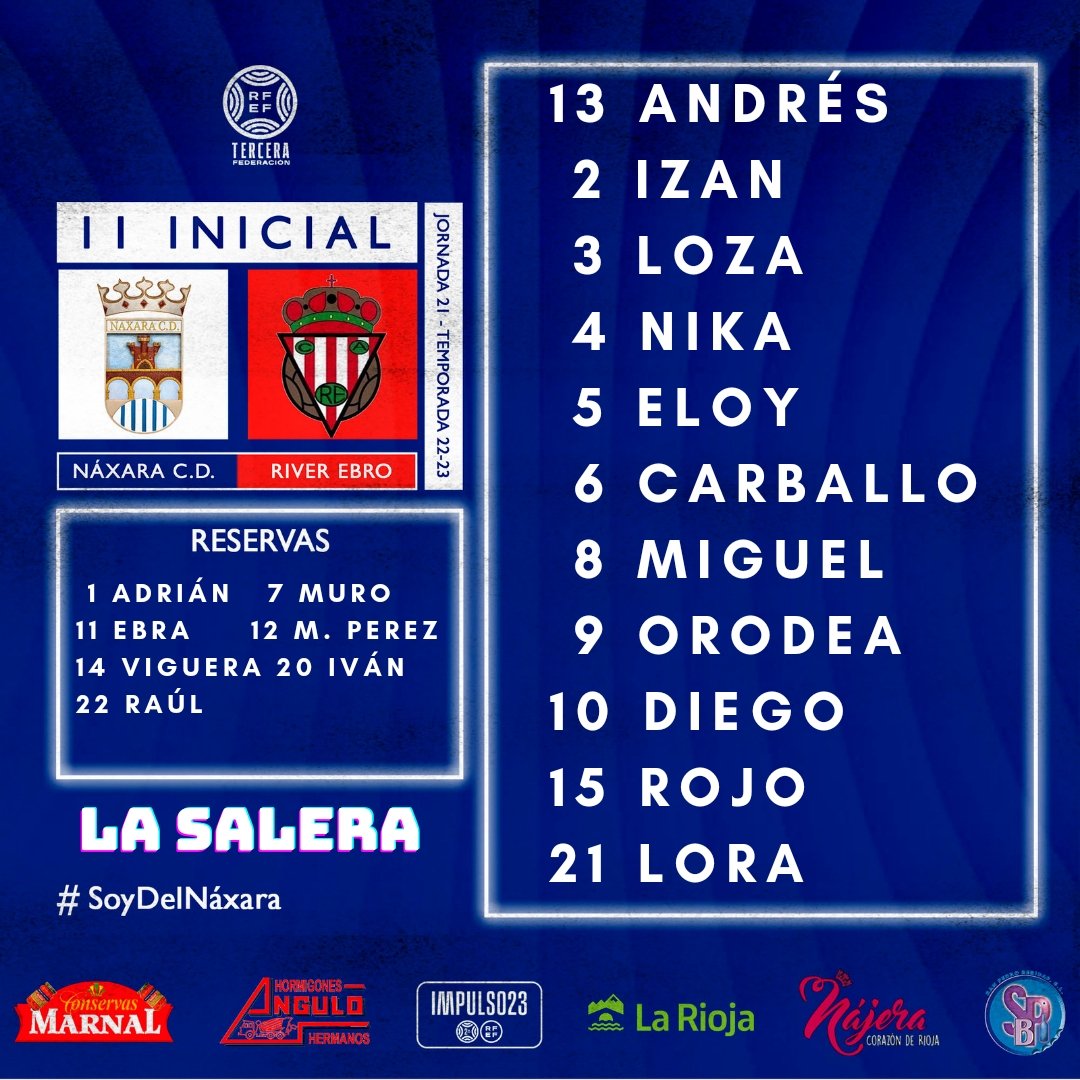 XI titular del #Náxara en #LaSalera 

#NáxaraRiver #TerceraFederación 
#AúpaNáxara #SoyDelNáxara #NáxaraCDCantera