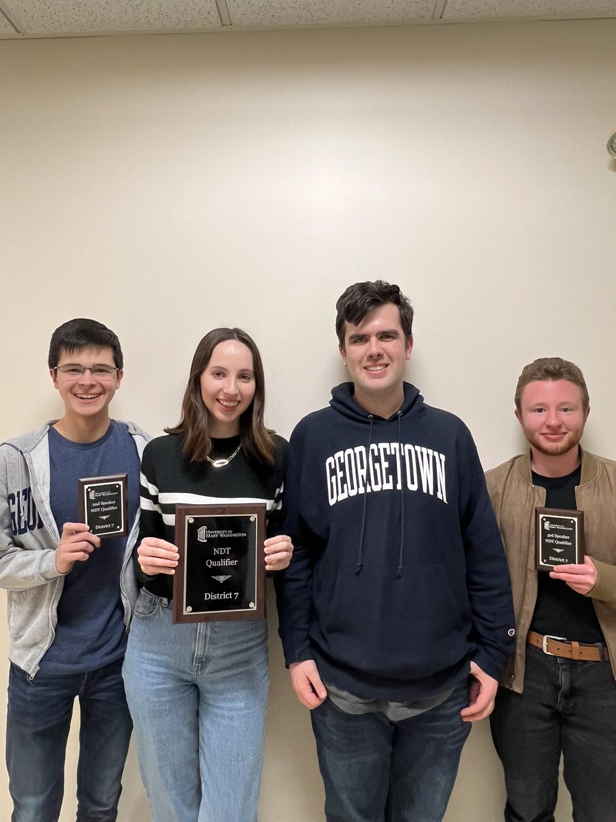 GTownDebate's tweet photo. Congrats to Georgetown CS for qualifying to the National Debate Tournament as the top seed out of D7 as FROSH!

GW finished as the third seed! Adam and Ethan were also the 2nd &amp; 3rd speakers and will be applying for a second round at-large bid to the NDT!

HOYA SAXA 💙🏆 https://t.co/JMNw2fpJKY