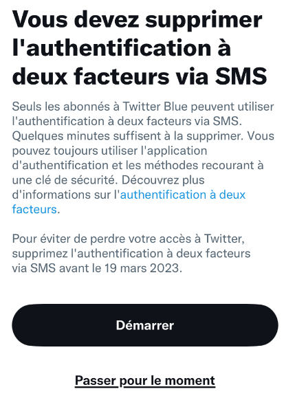 JVCom's tweet photo. Twitter rend la double authentification par SMS payante !

La fonctionnalité est maintenant réservée aux abonnés Twitter Blue.

"Pour éviter de perdre votre accès à Twitter, supprimez l'authentification à deux facteurs via SMS avant le 19 mars 2023." https://t.co/TB1mWpB1er