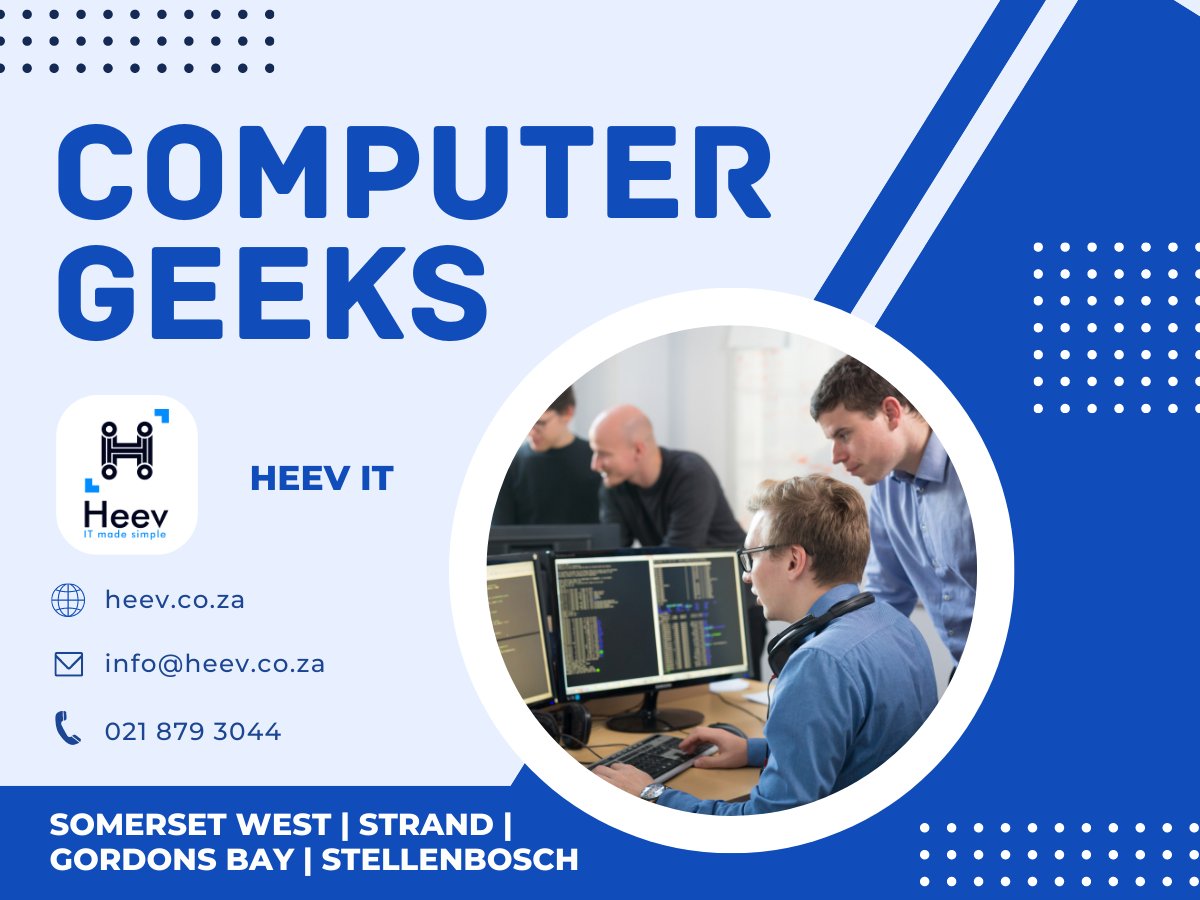 ItHeev's tweet image. Are you in the Somerset West area and looking for the best computer geek around? Look no further than Heev IT! As the leading provider of computer services in the area, we can help you with all your tech needs. #HeevIT #ComputerGeeks #SomersetWest💻